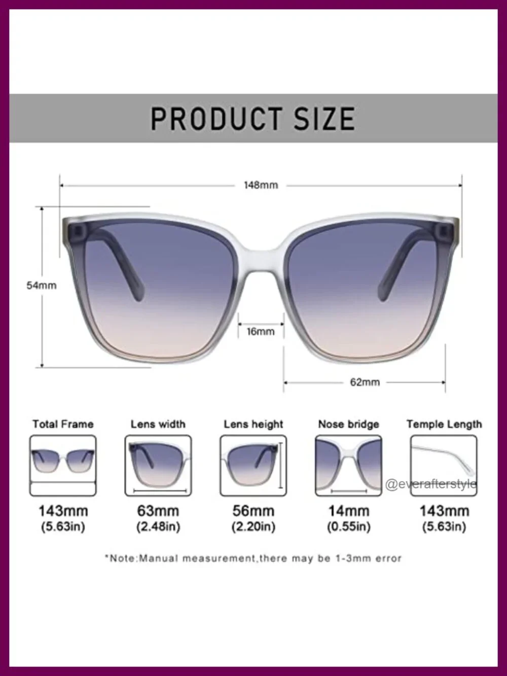 Retro Oversized Square Sunglasses UV400 Protection TR90 Frame Unisex